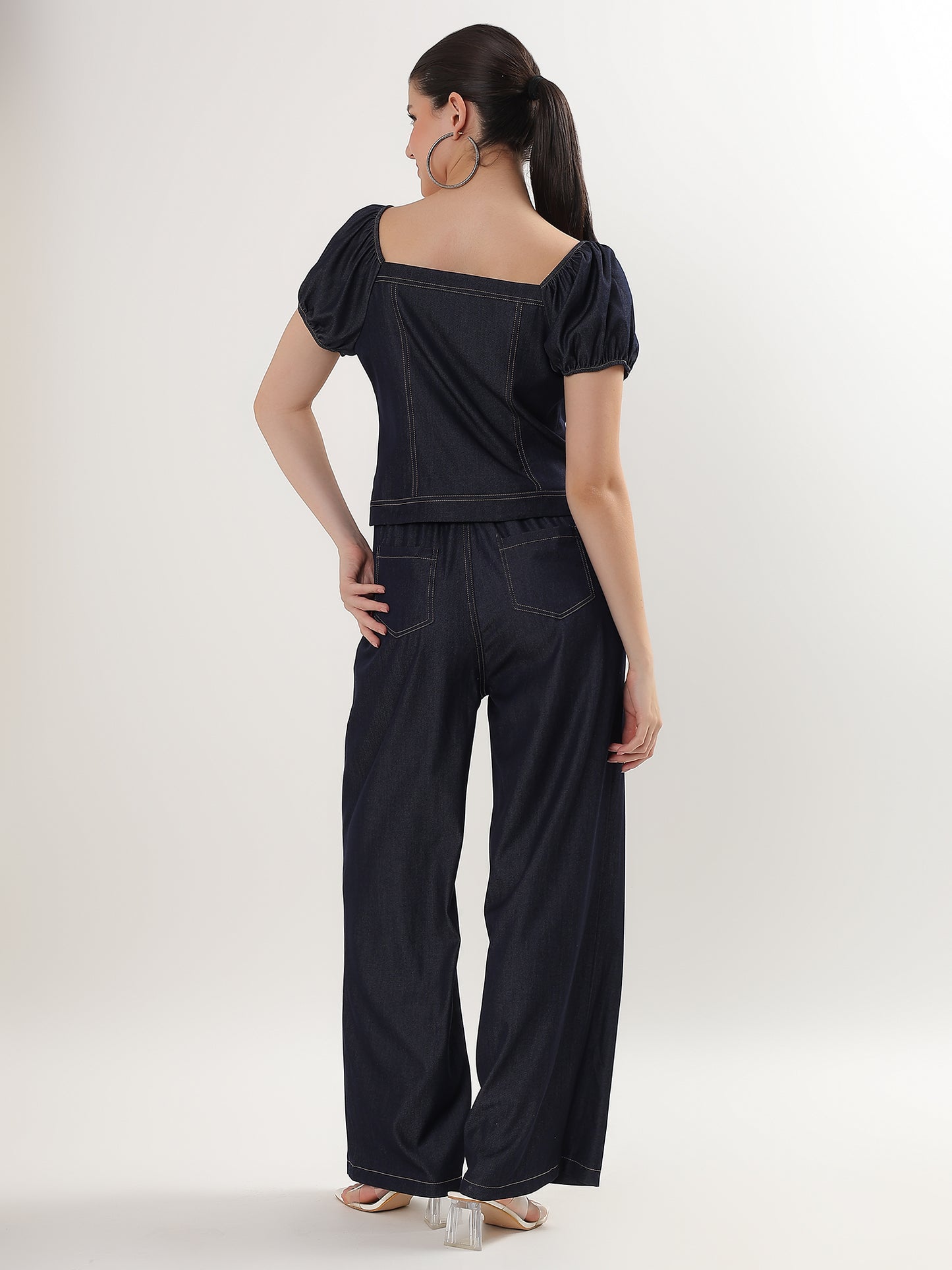 Denim Block Fusion Cord Set (TOP+BOTTOM)
