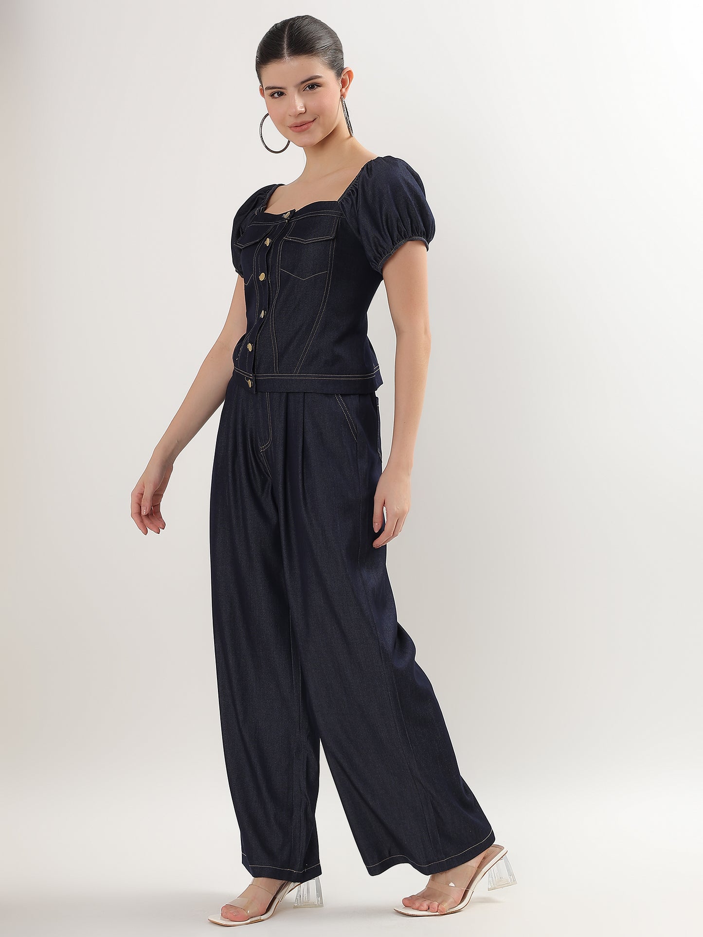 Denim Block Fusion Cord Set (TOP+BOTTOM)