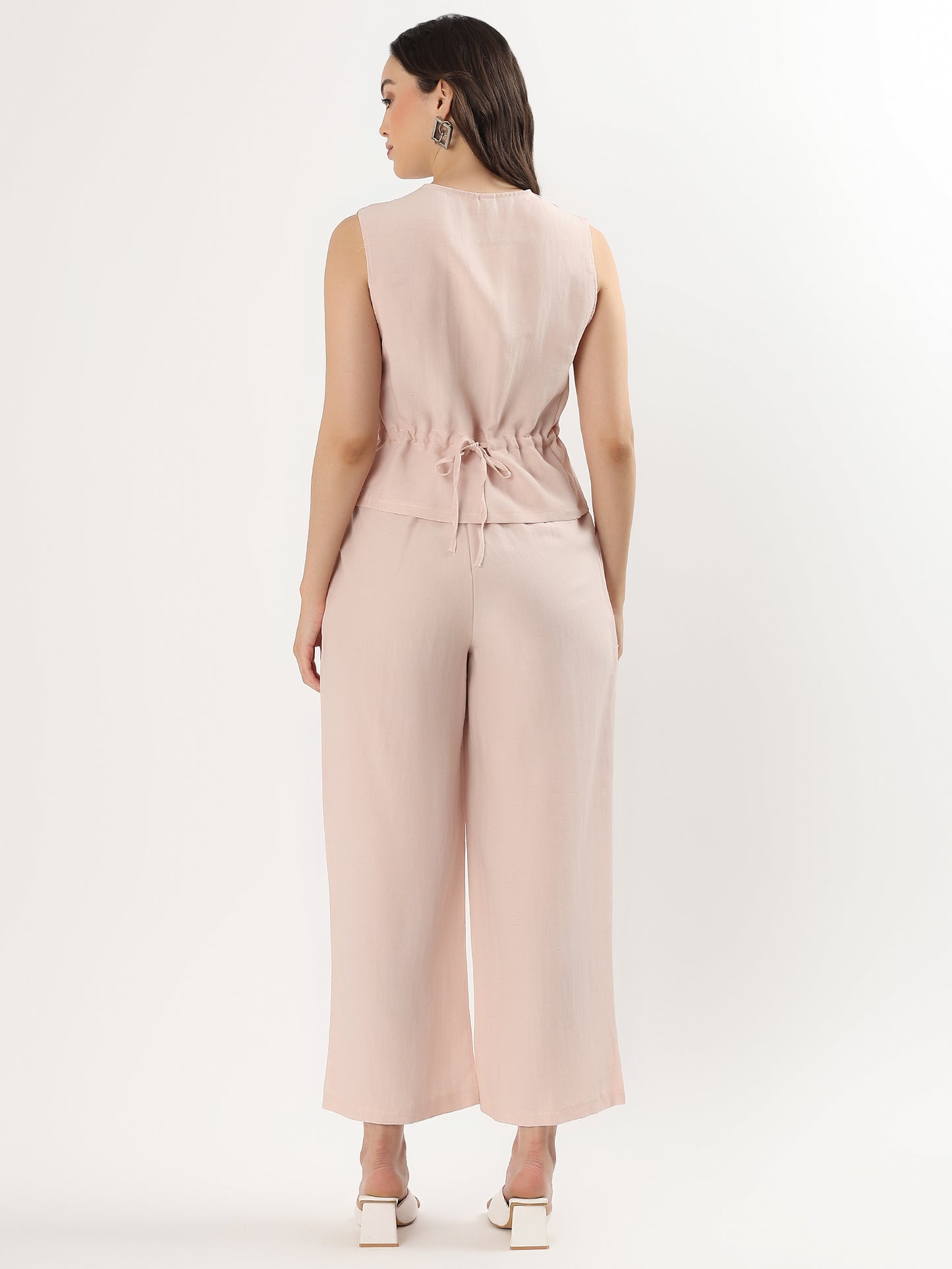 Blush Sleeveless Buttoned Set (TOP+BOTTOM)