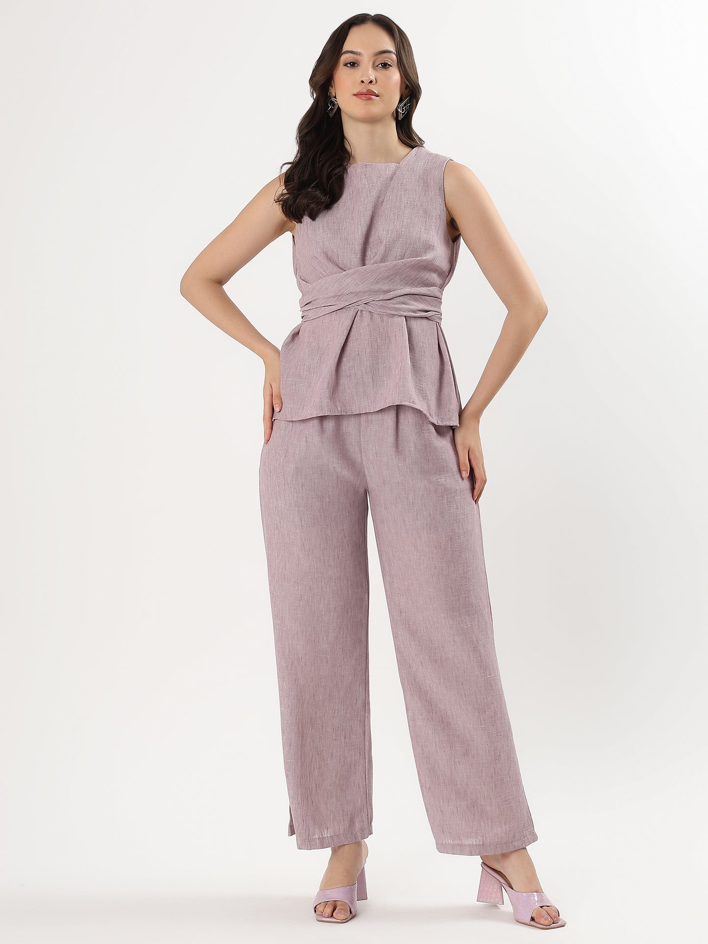 Lilac Waist Wrap Drape Set (TOP+BOTTOM)