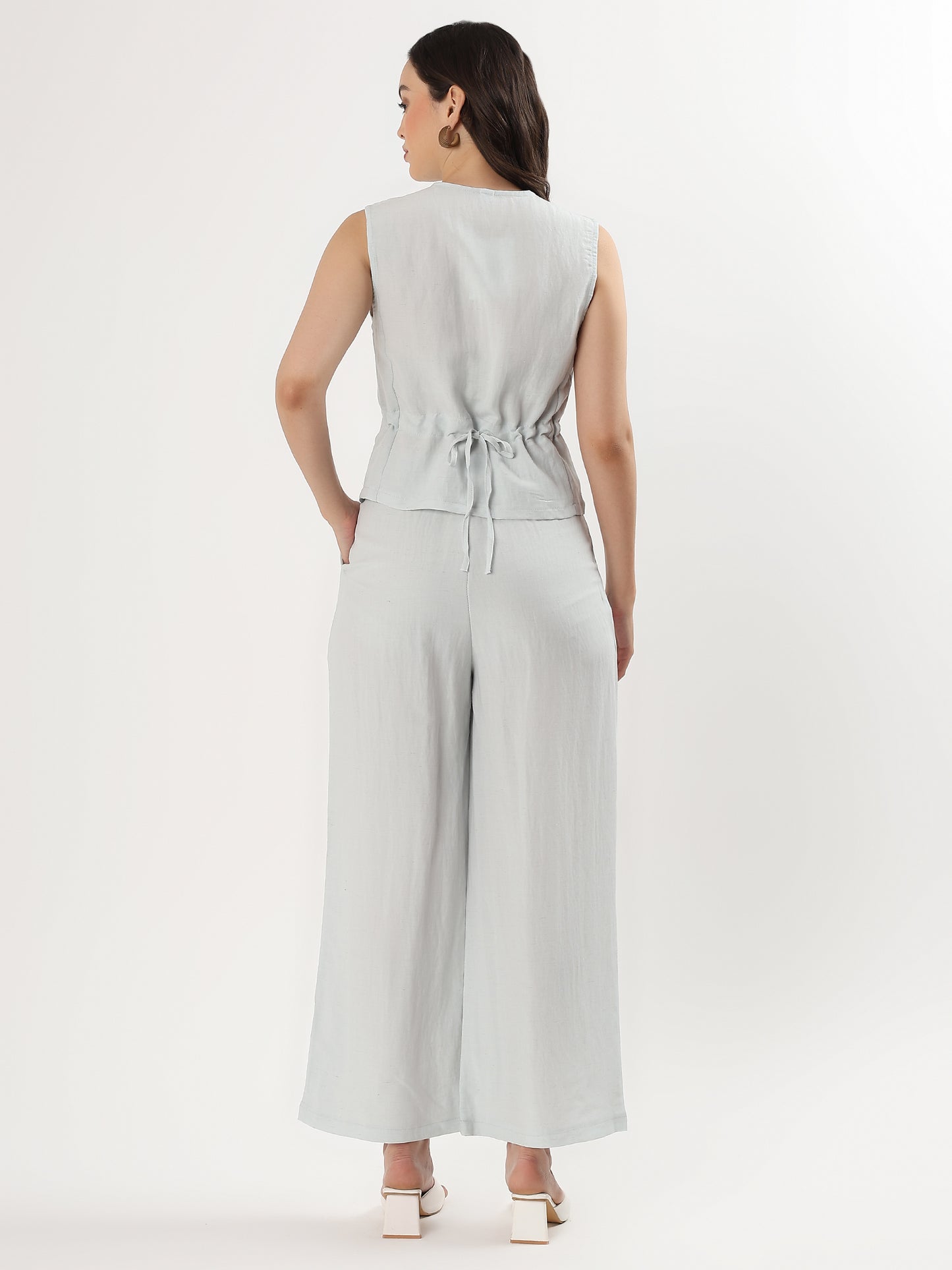 Blush Sleeveless Buttoned Set (TOP+BOTTOM)