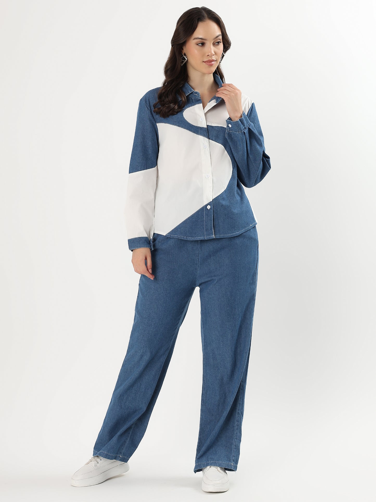 Geo Denim Graphic Panel Set (TOP+BOTTOM)