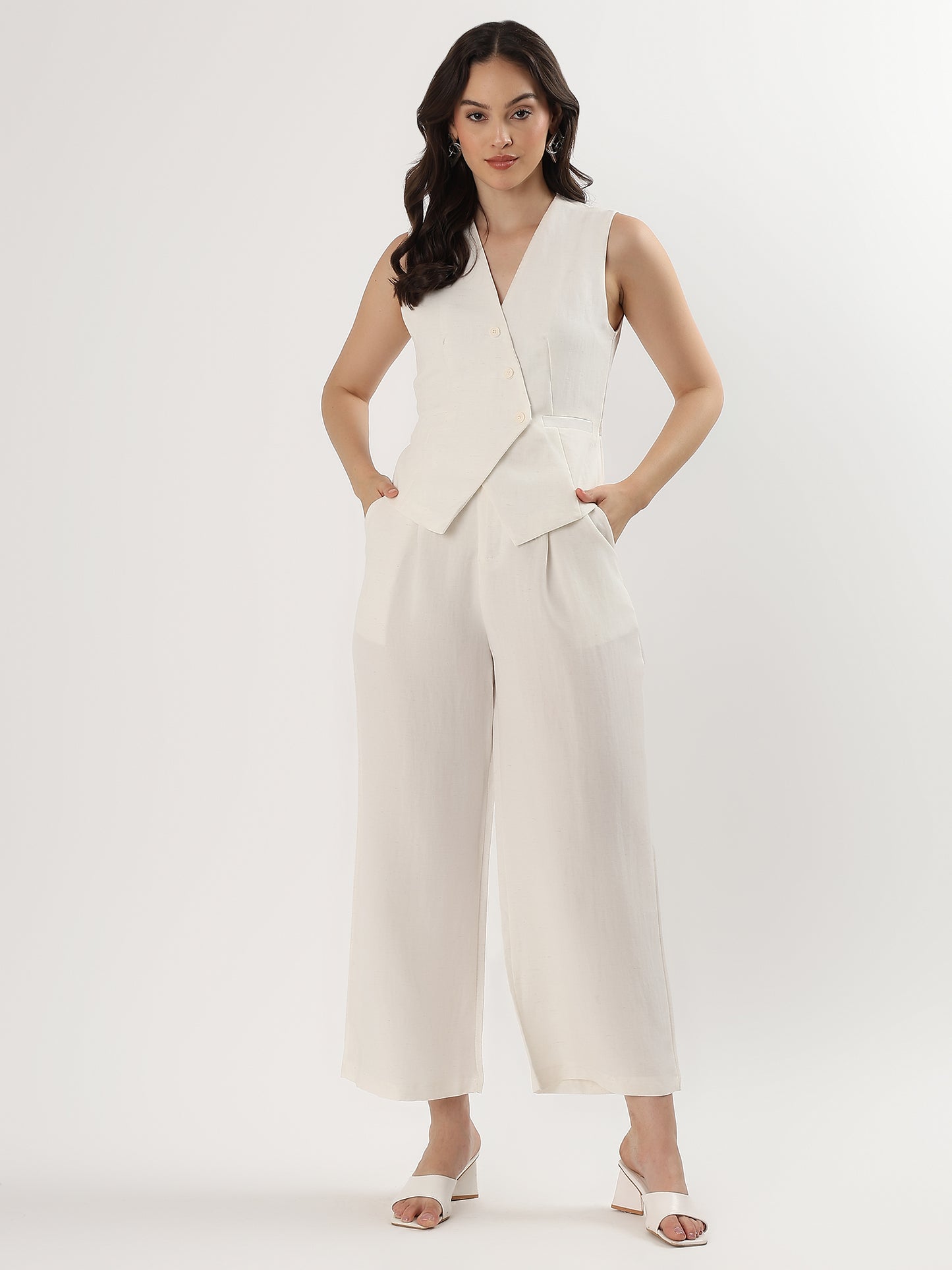 Blush Sleeveless Buttoned Set (TOP+BOTTOM)