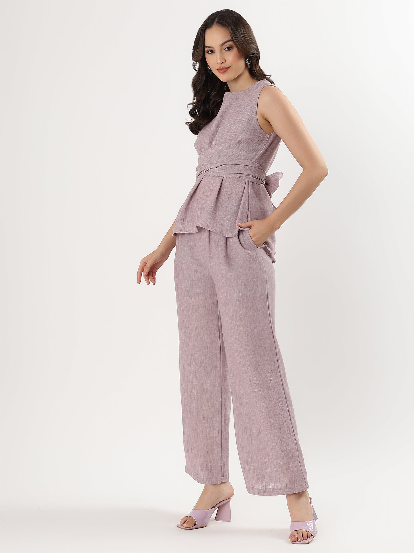 Lilac Waist Wrap Drape Set (TOP+BOTTOM)