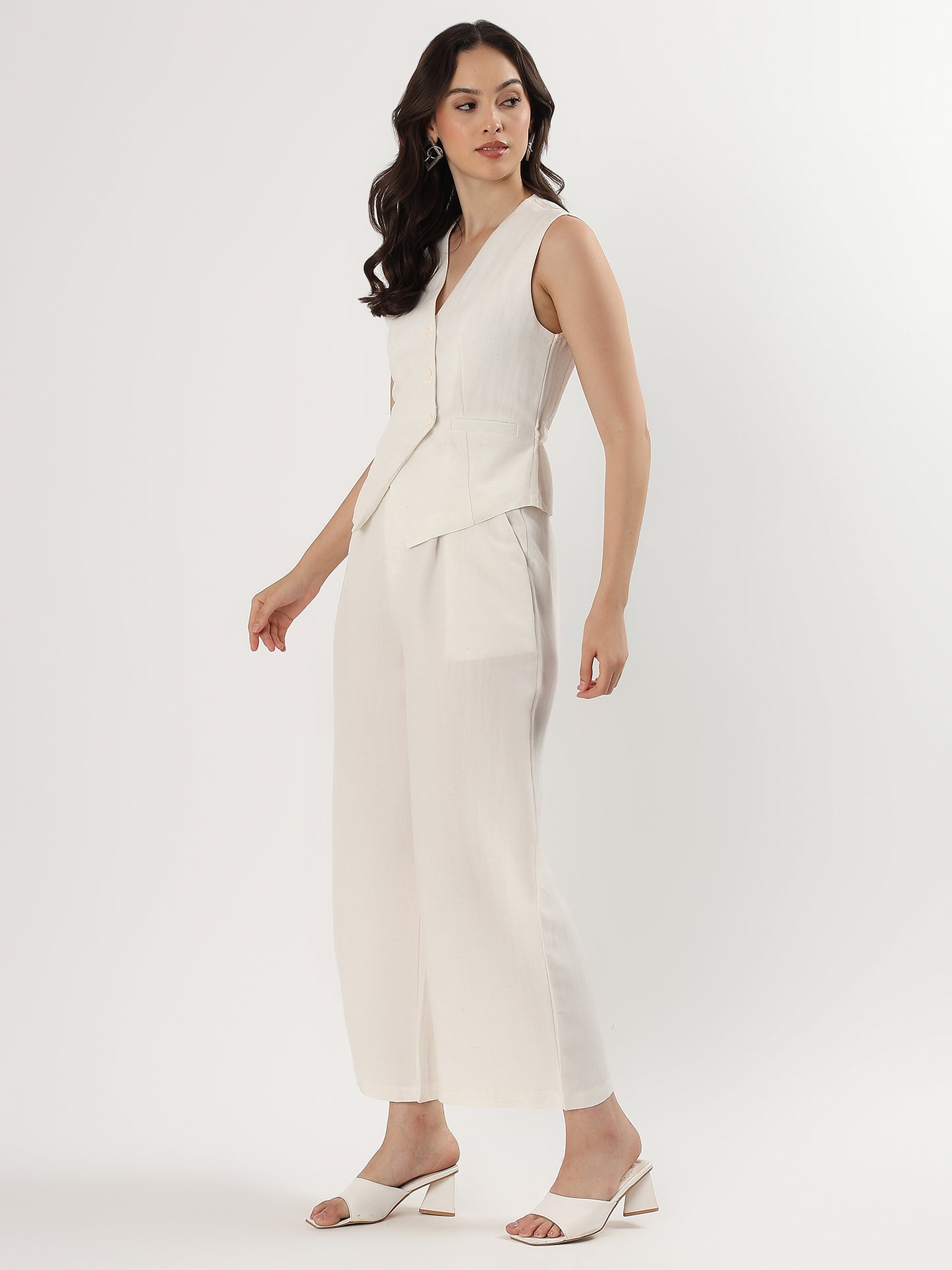 Blush Sleeveless Buttoned Set (TOP+BOTTOM)