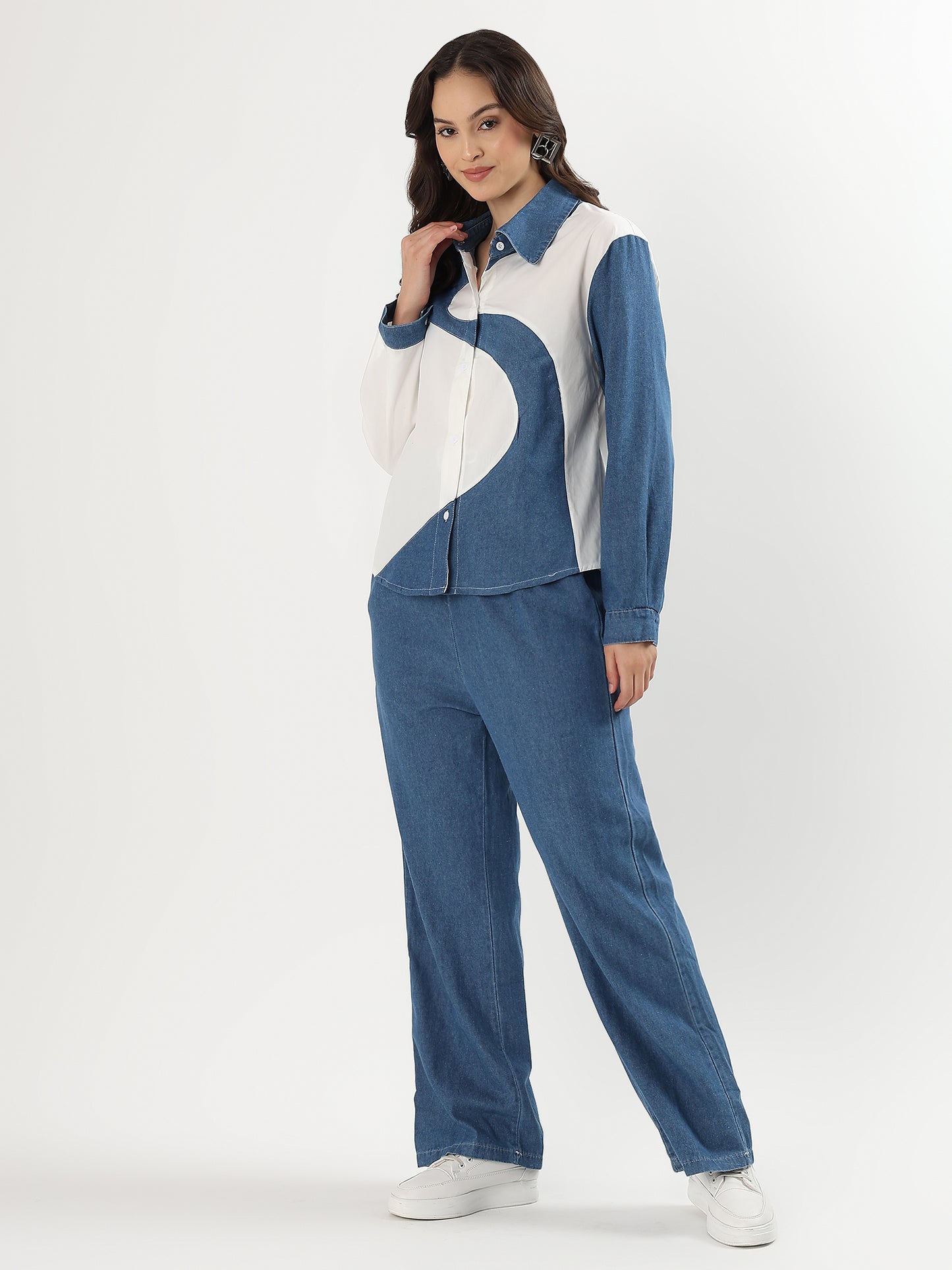 Geo Denim Graphic Panel Set (TOP+BOTTOM)
