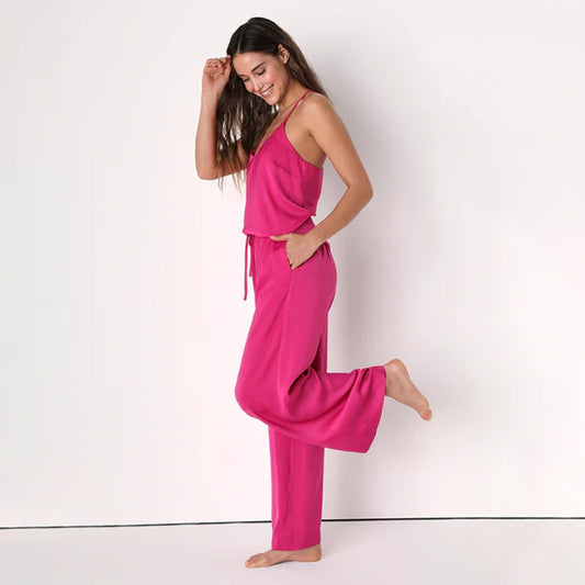 Bring Me a Dream Fuchsia Satin Two-Piece Pajama Set