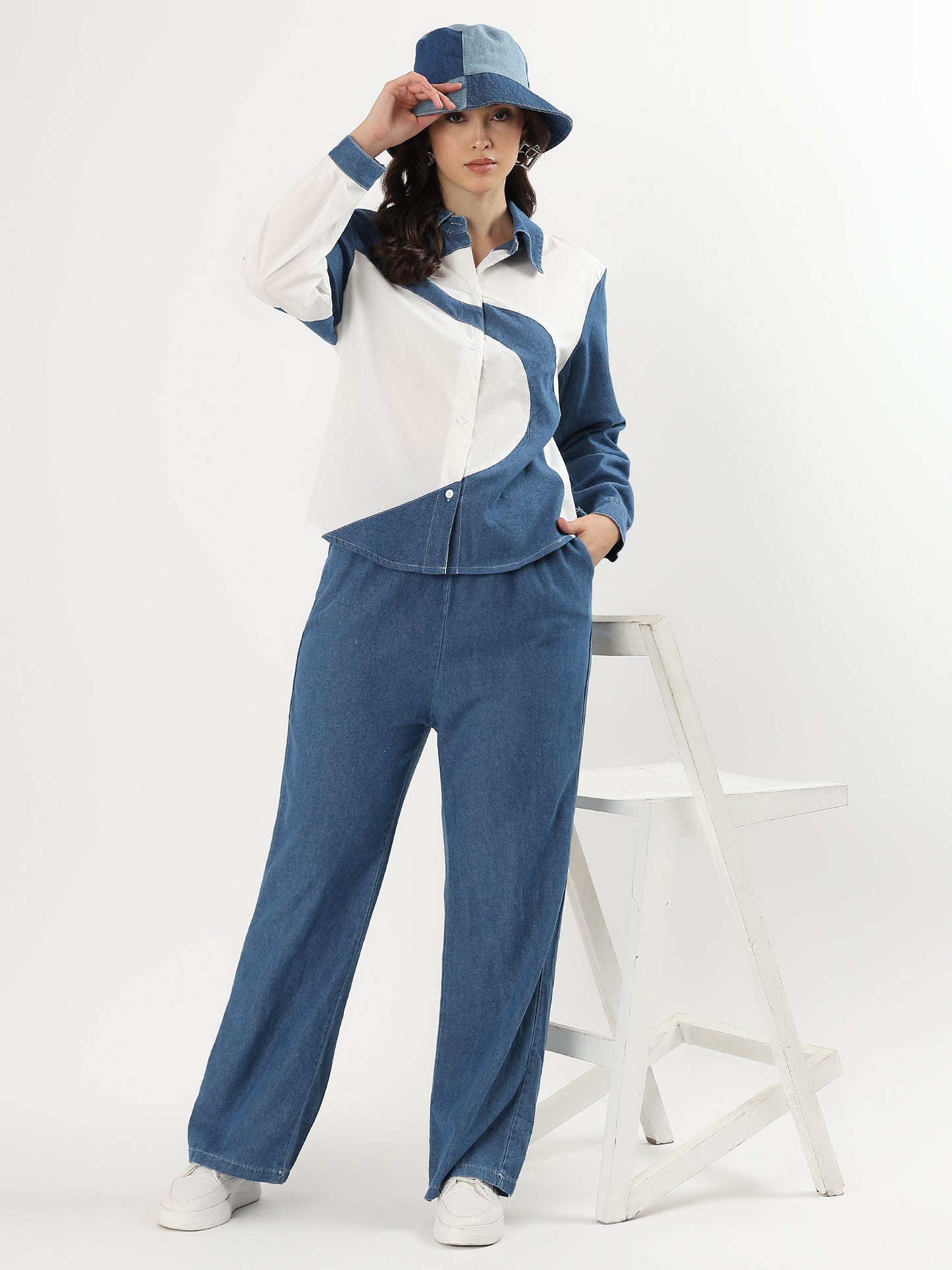 Geo Denim Graphic Panel Set (TOP+BOTTOM)