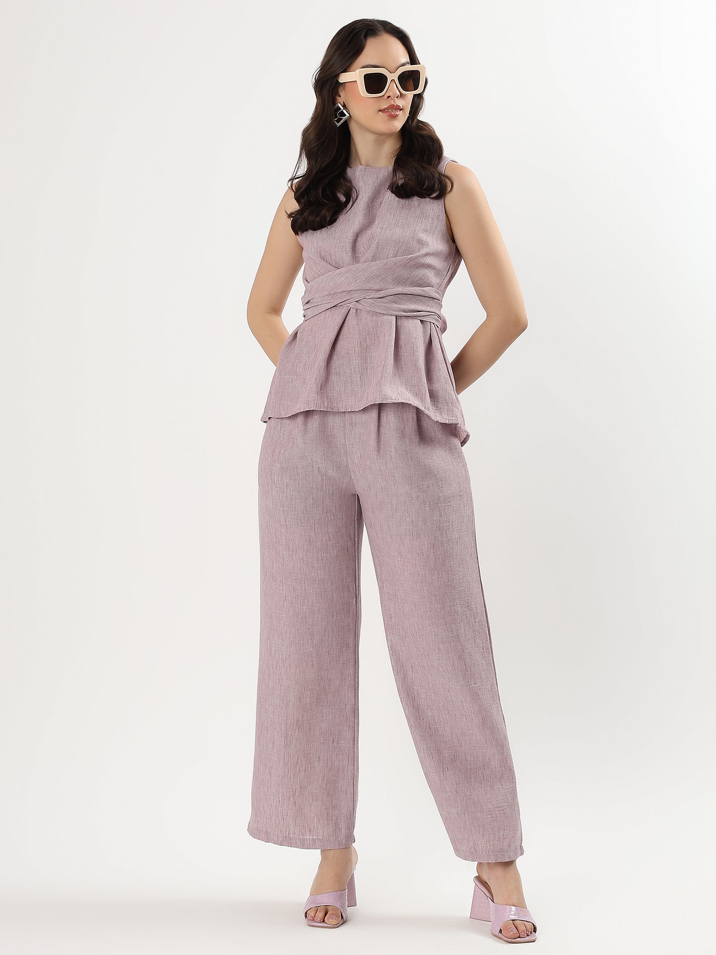 Lilac Waist Wrap Drape Set (TOP+BOTTOM)