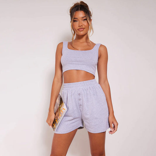 GREY MARL JERSEY BUTTON BOXER STYLE PJ SHORT