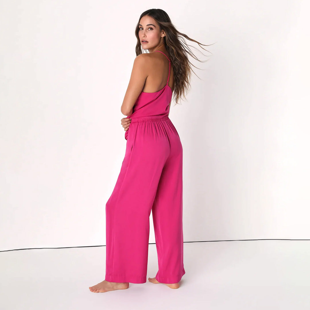 Bring Me a Dream Fuchsia Satin Two-Piece Pajama Set