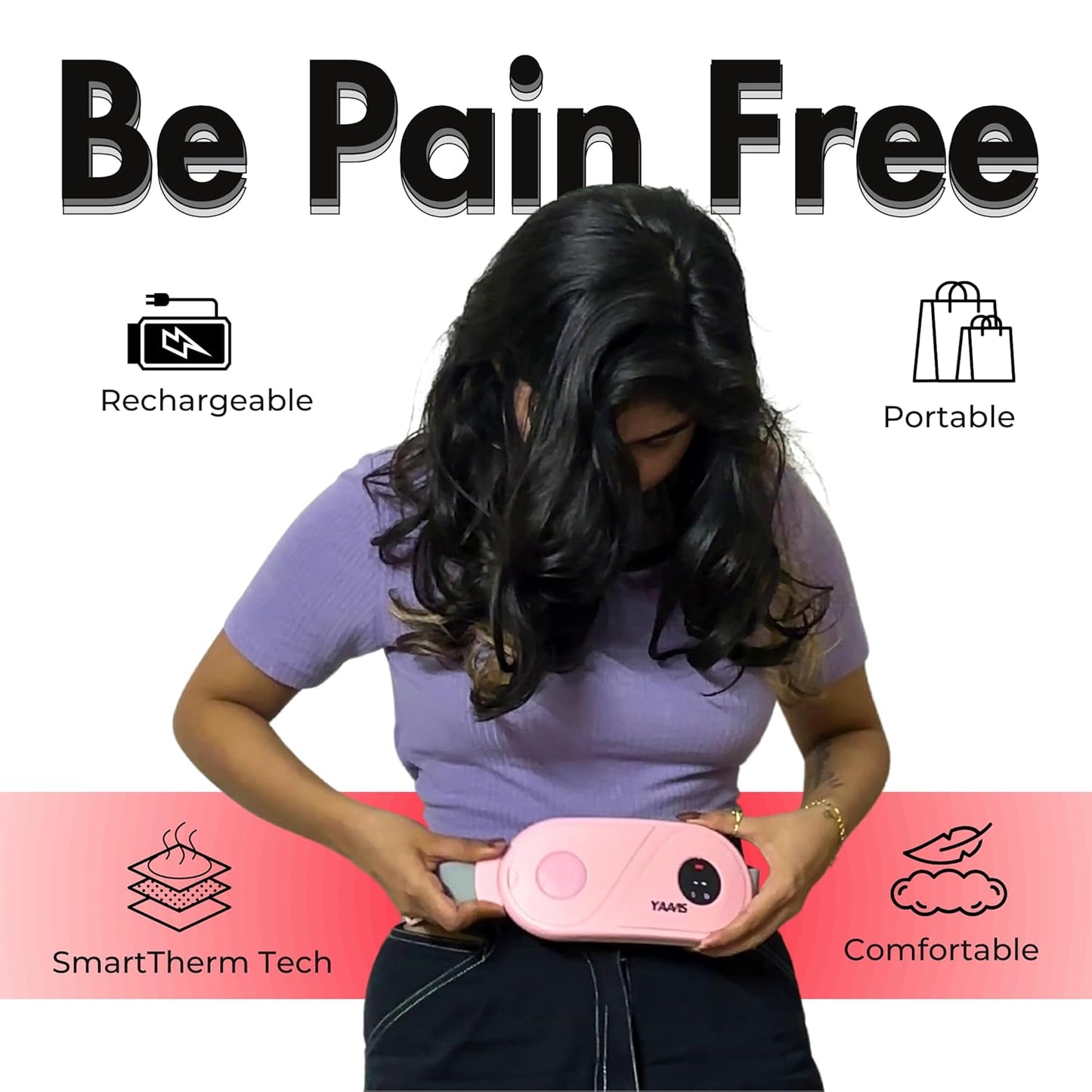 YAAVIS Period Cramp Heating Pad & Massager β Portable Rechargeable Pain Relief Belt