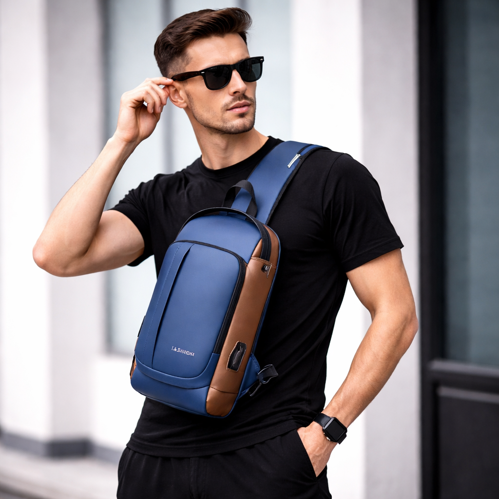 YAAVIS Men’s Anti-Theft Sling Chest Bag – USB Charging | Waterproof Travel Crossbody