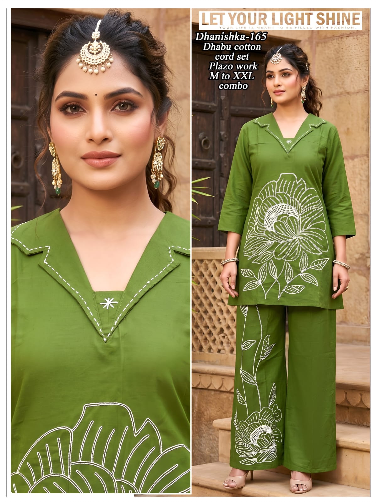 Olive Bloom Dhabu Cotton Co-Ord Set