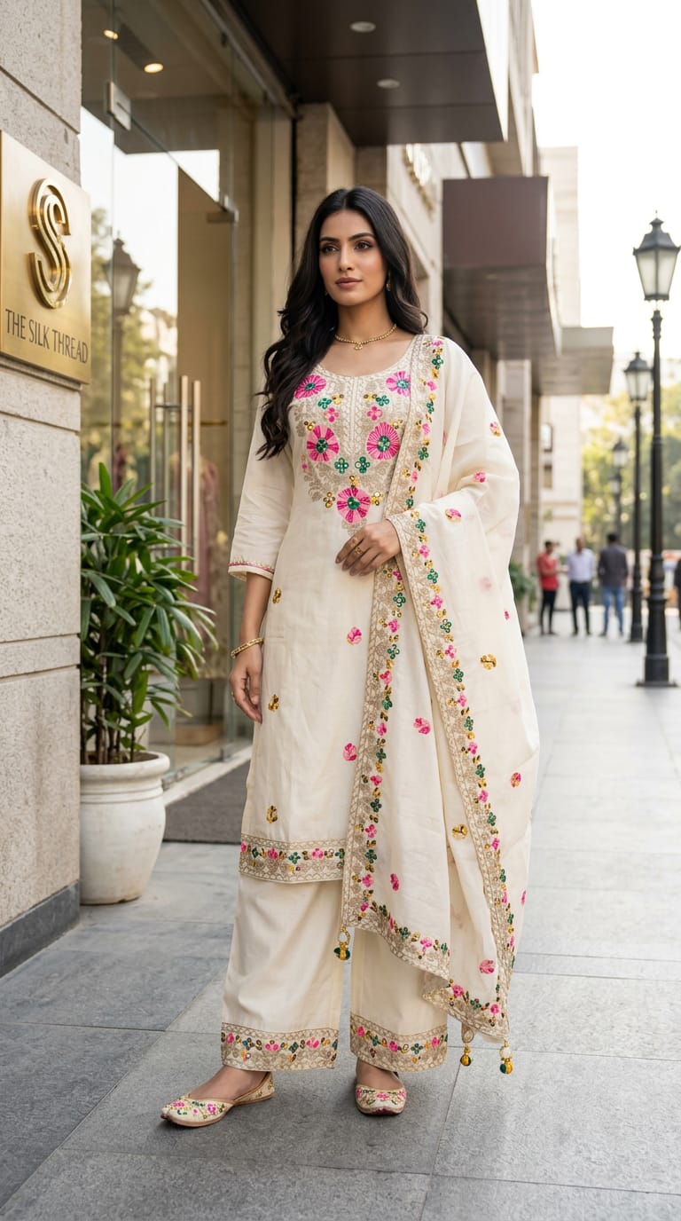 Ivory Gulnaar Embroidered Suit Set