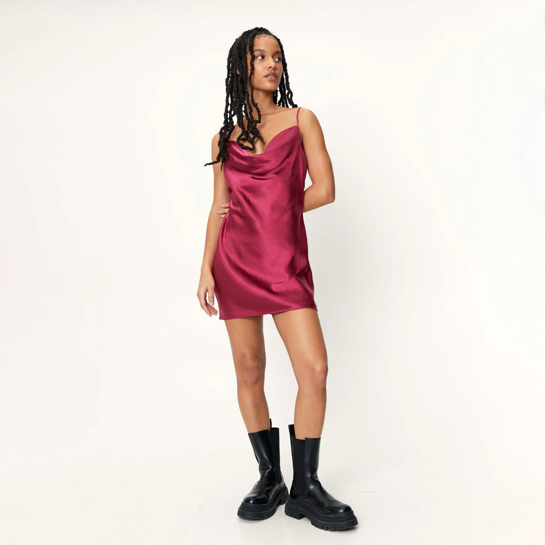 Petite Satin Cowl Mini Dress