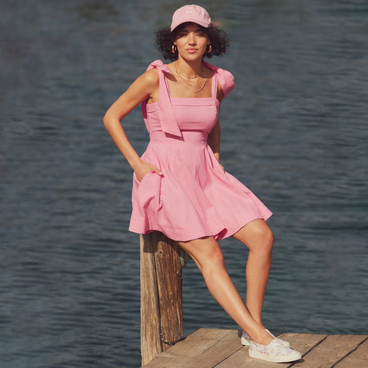 Flirtatious Looks Pink Tie-Strap A-Line Mini Dress With Pockets