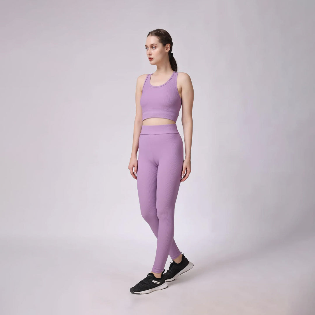 Vibrant and Stylish: Purple Active-Wear Workout Crop Top & Jogger Combo Set for Your Fitness Journey