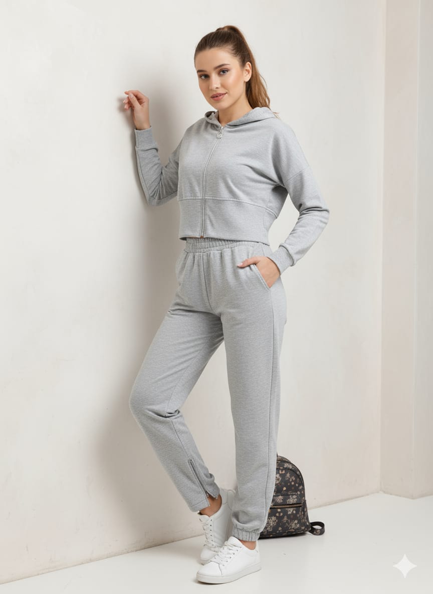 Chic Lounge Co-ord Set with Zip-Up Hoodie & Flared Bottom Set