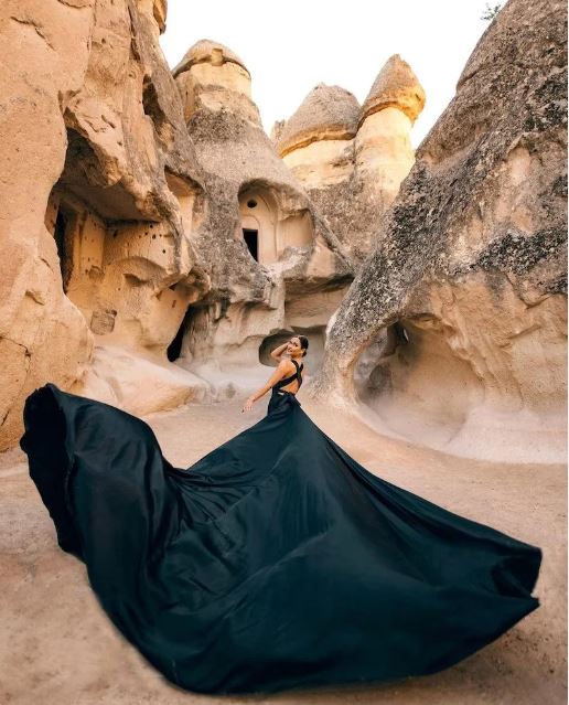 Women photoshoot Long Satin Flying Dress Black