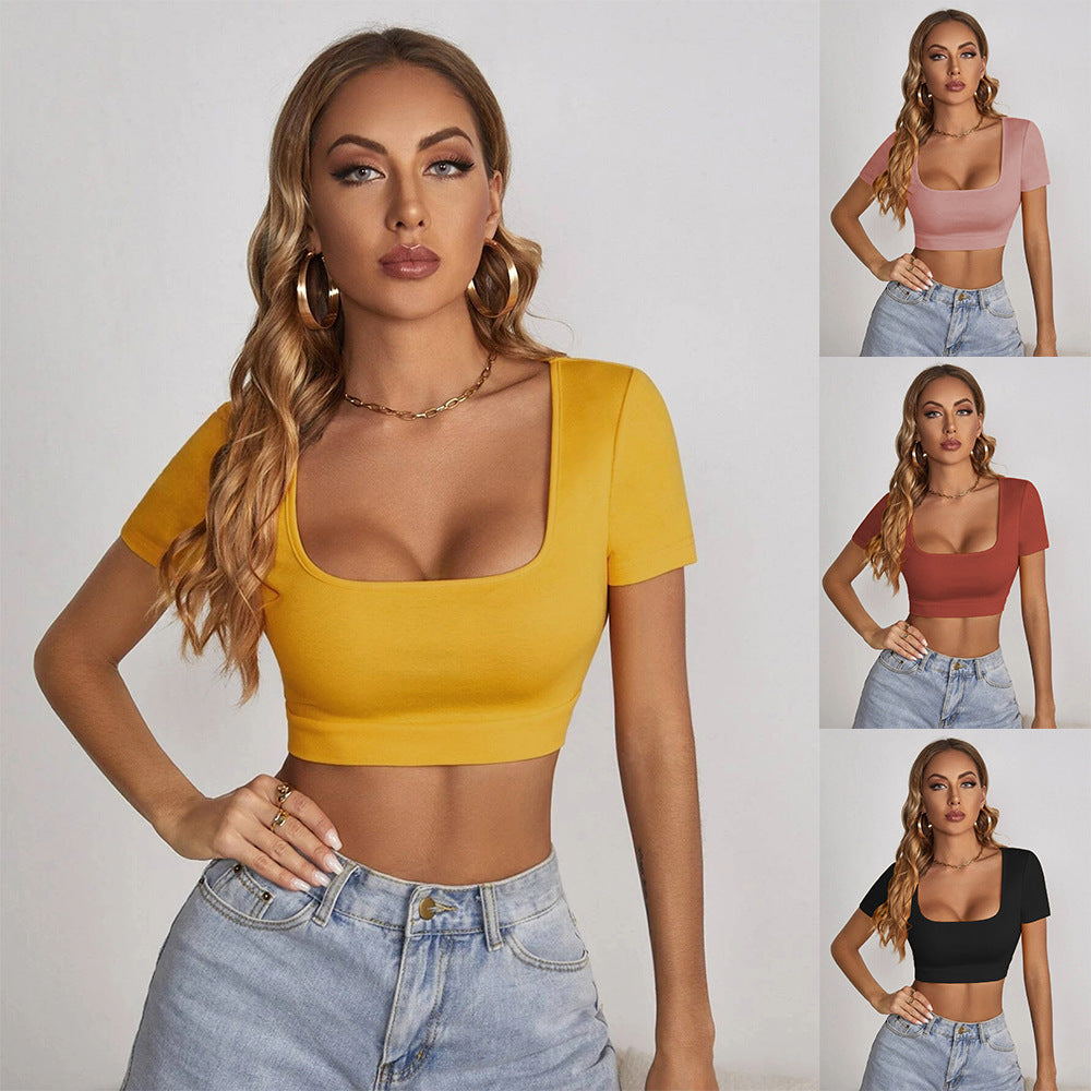Women's Square Collar Cropped Sexy Slim Crop Tops – Beyond Pink