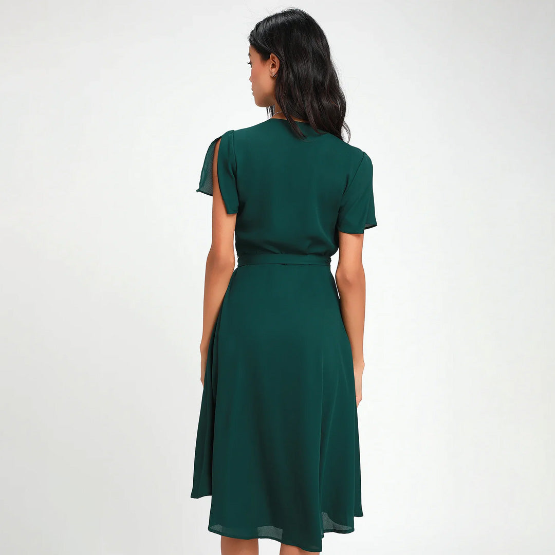 Rise to the Occasion Emerald Green Midi Wrap Dress