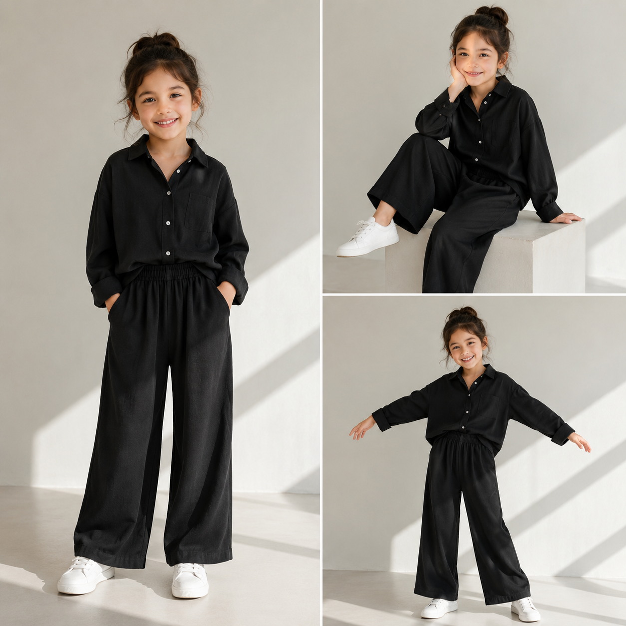 Little Luxe Kids Co-Ord Set – Soft Shirt & Wide-Leg Pants