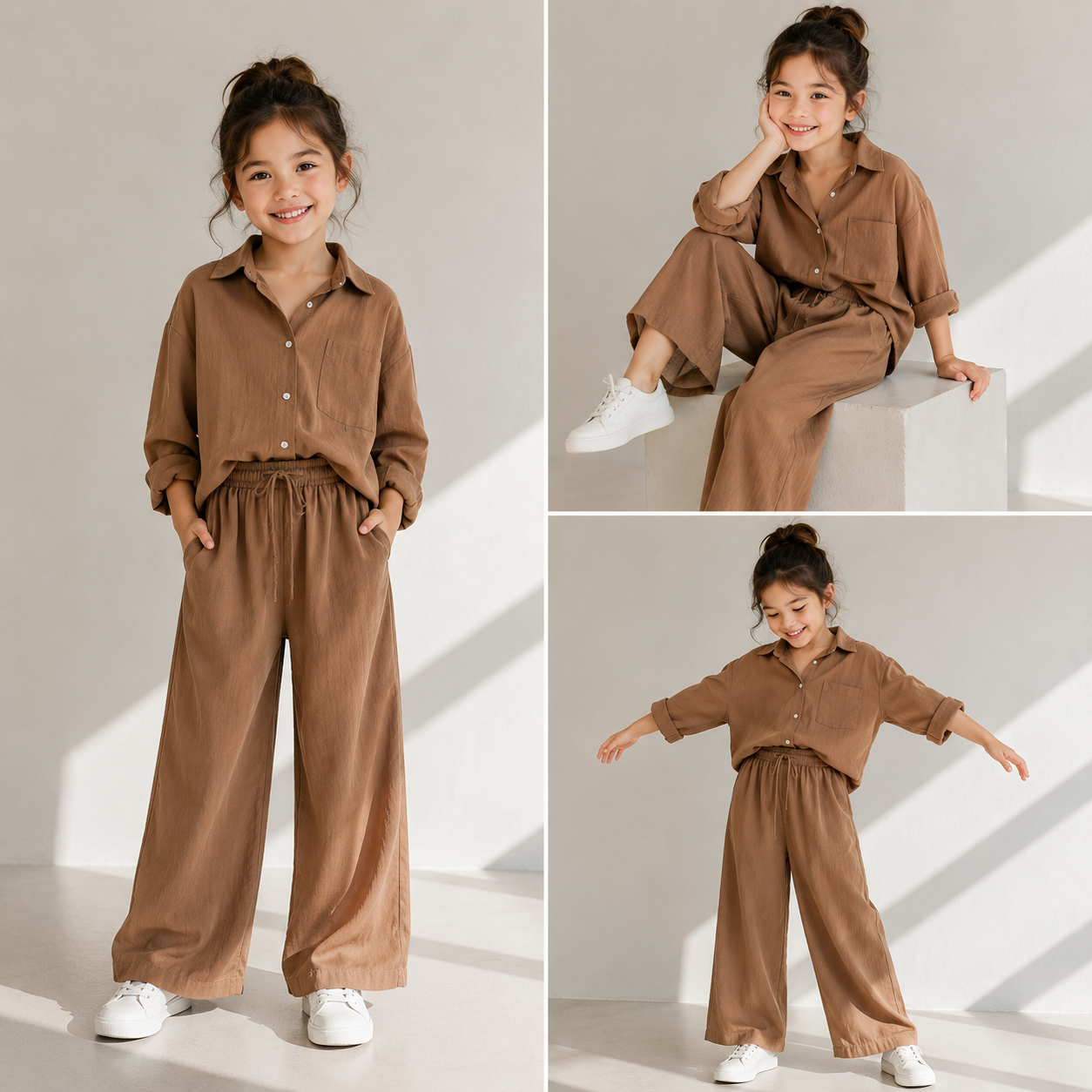 Little Luxe Kids Co-Ord Set – Soft Shirt & Wide-Leg Pants