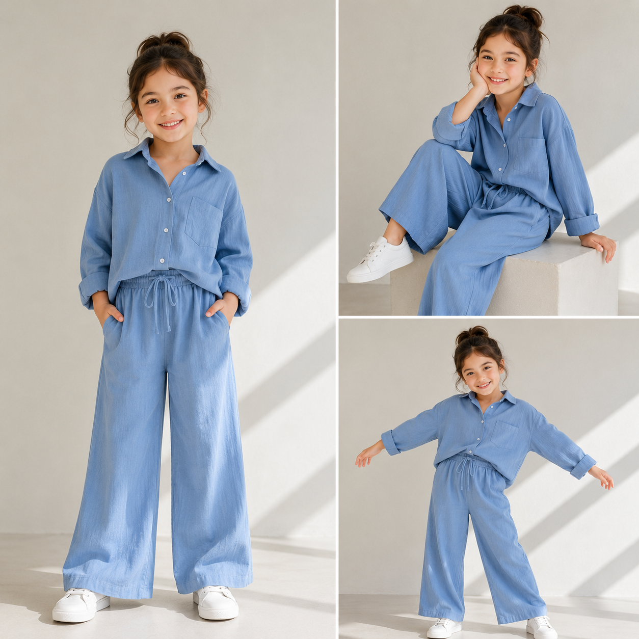 Little Luxe Kids Co-Ord Set – Soft Shirt & Wide-Leg Pants