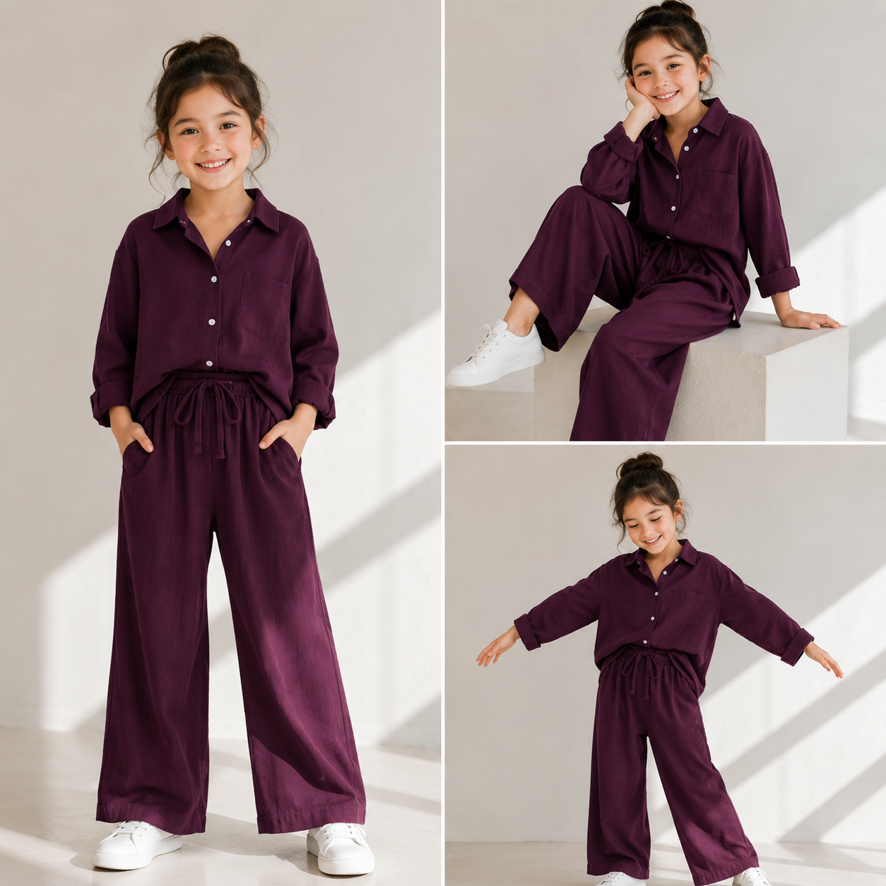 Little Luxe Kids Co-Ord Set – Soft Shirt & Wide-Leg Pants