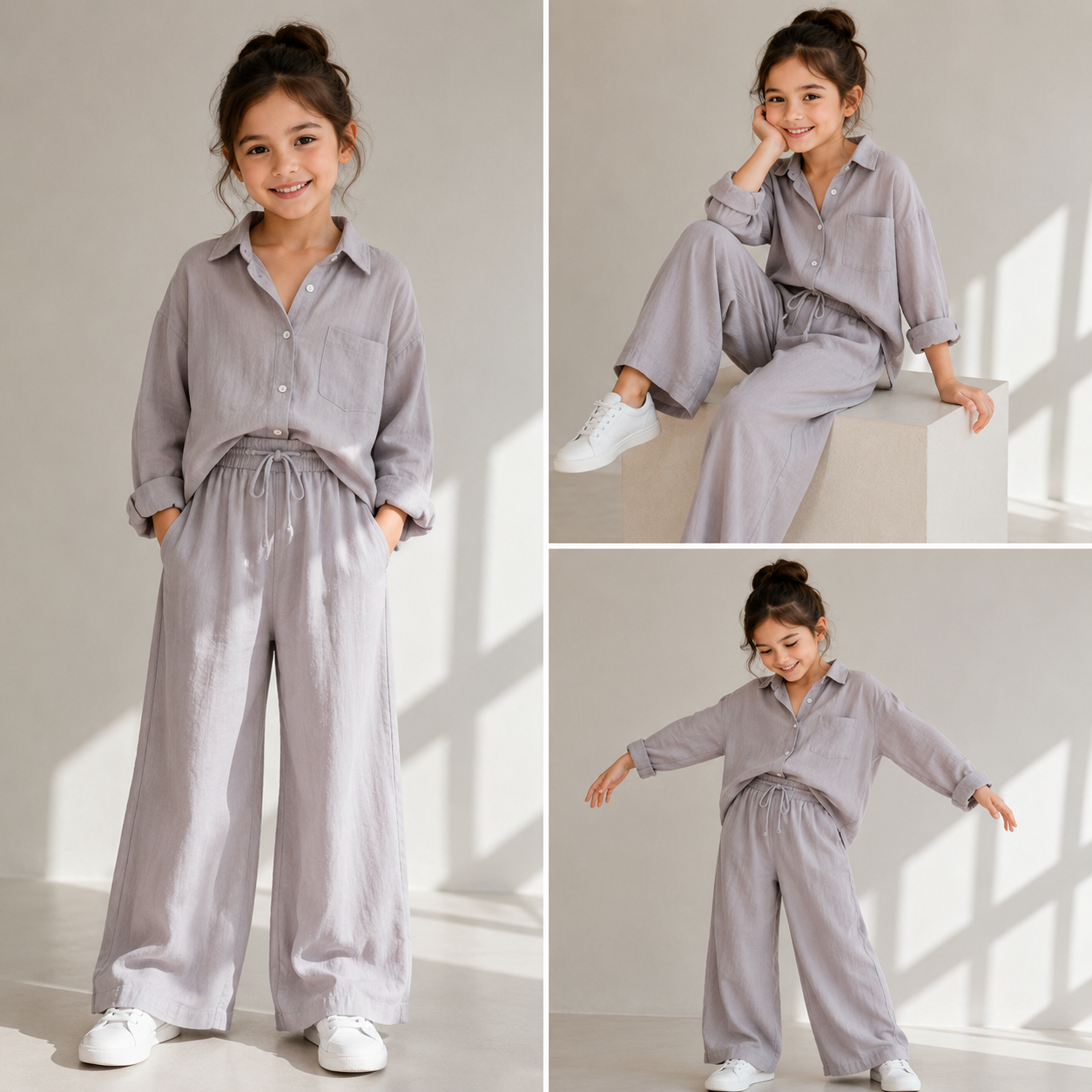 Little Luxe Kids Co-Ord Set – Soft Shirt & Wide-Leg Pants