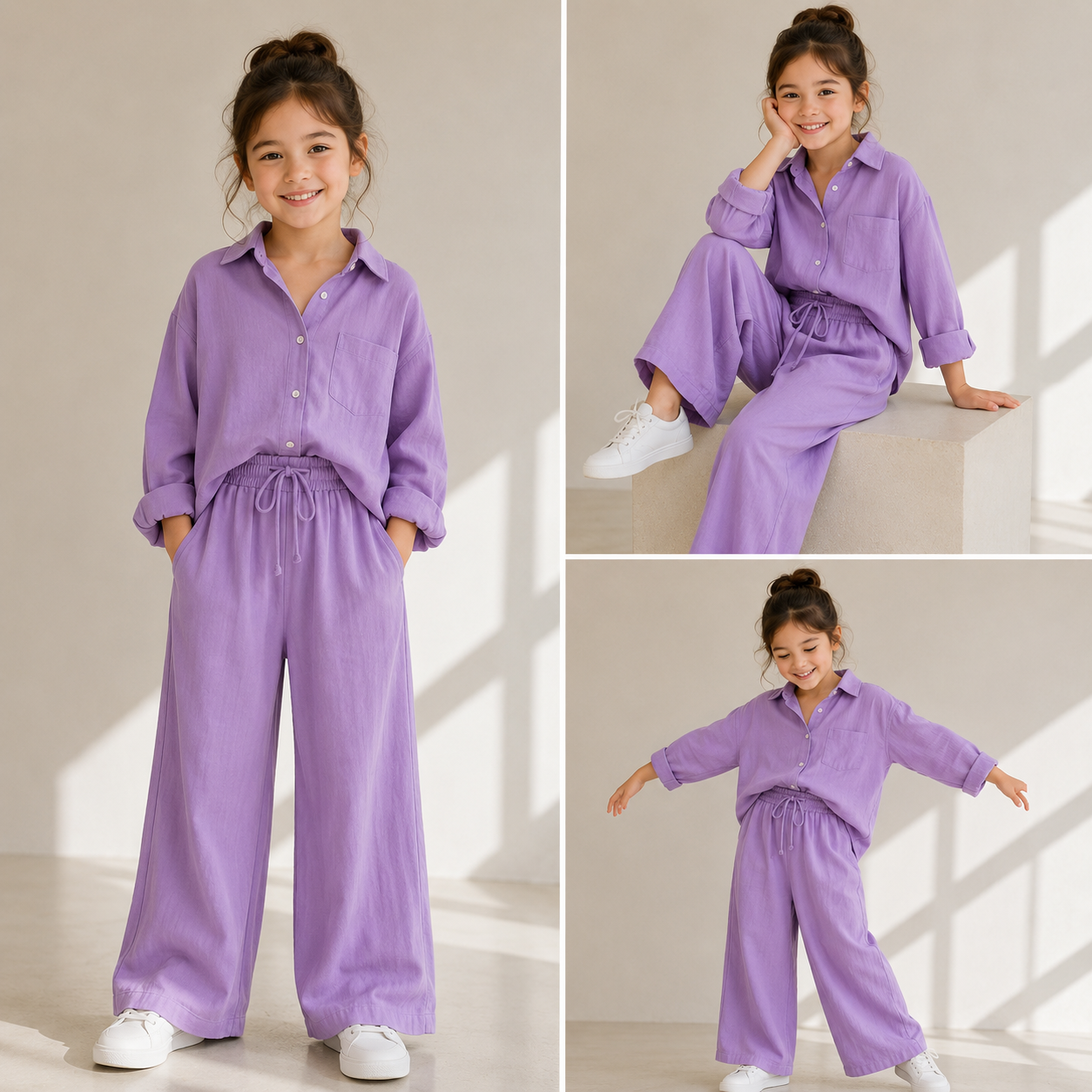 Little Luxe Kids Co-Ord Set – Soft Shirt & Wide-Leg Pants