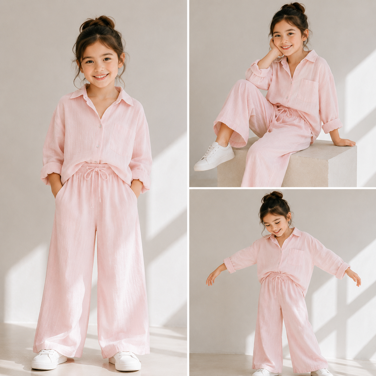 Little Luxe Kids Co-Ord Set – Soft Shirt & Wide-Leg Pants