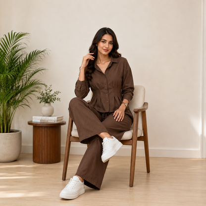 Mocha Elegance Co-Ord Set (TOP+BOTTOM)