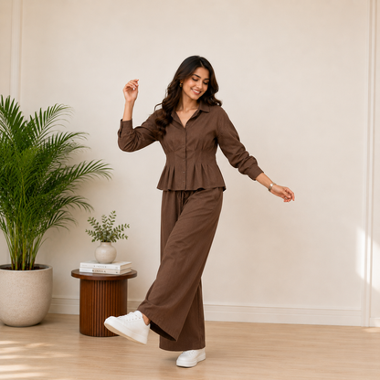 Mocha Elegance Co-Ord Set (TOP+BOTTOM)