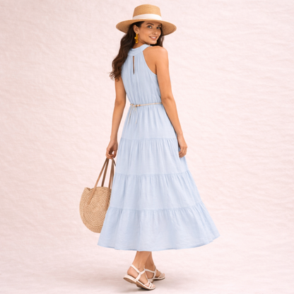 Sky Blue Summer Breeze Halter Maxi Dress – Lightweight Tiered Vacation Dress for Women