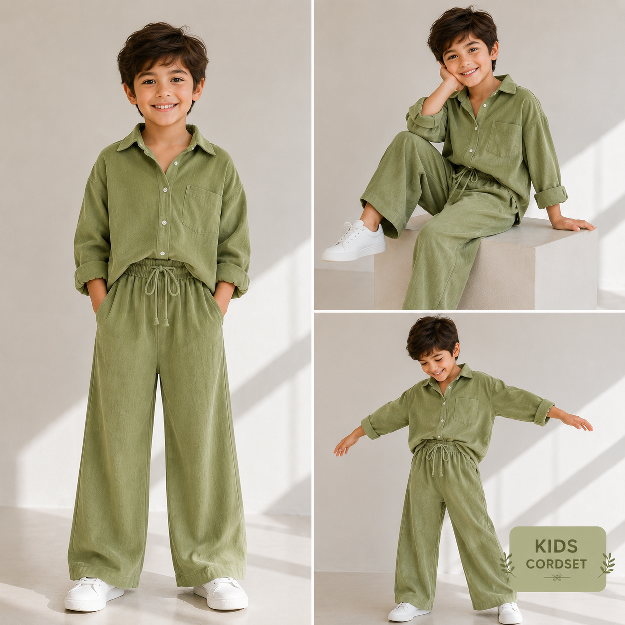 Little Luxe Kids Co-Ord Set – Soft Shirt & Wide-Leg Pants (Boys)