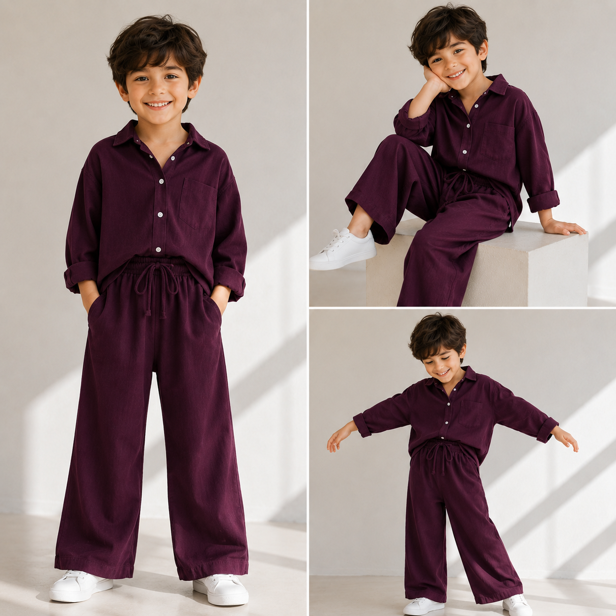 Little Luxe Kids Co-Ord Set – Soft Shirt & Wide-Leg Pants (Boys)