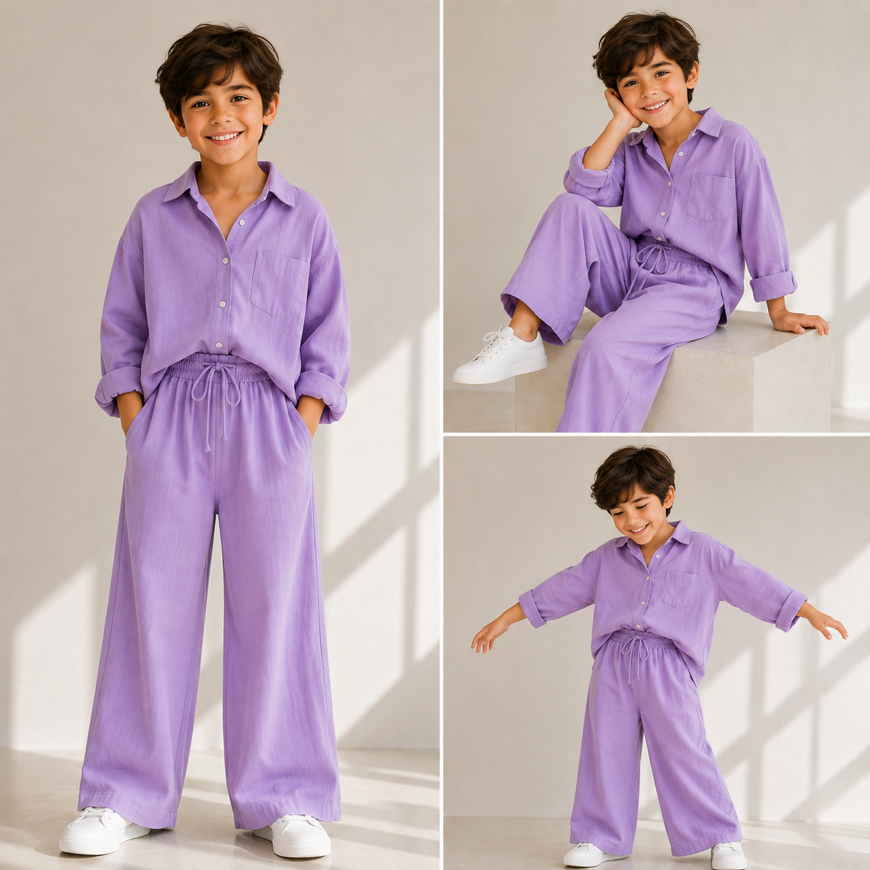 Little Luxe Kids Co-Ord Set – Soft Shirt & Wide-Leg Pants (Boys)