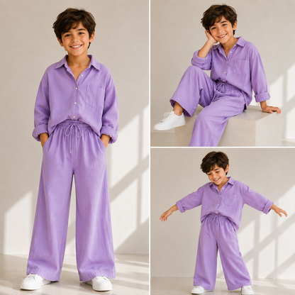 Little Luxe Kids Co-Ord Set – Soft Shirt & Wide-Leg Pants (Boys)