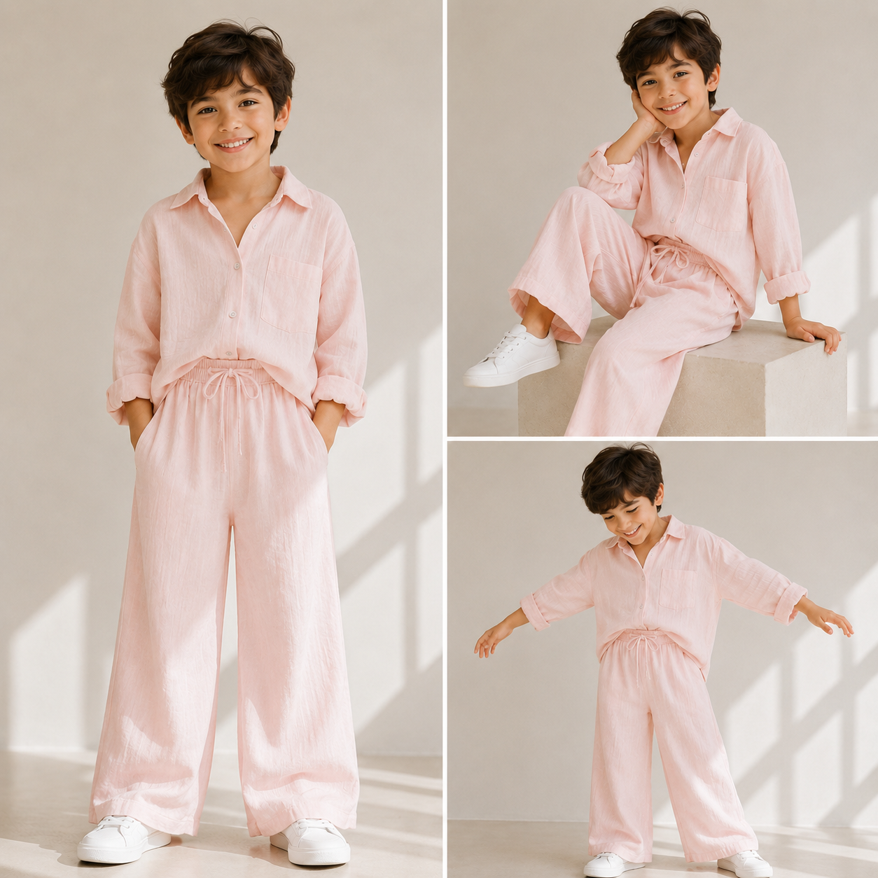 Little Luxe Kids Co-Ord Set – Soft Shirt & Wide-Leg Pants (Boys)