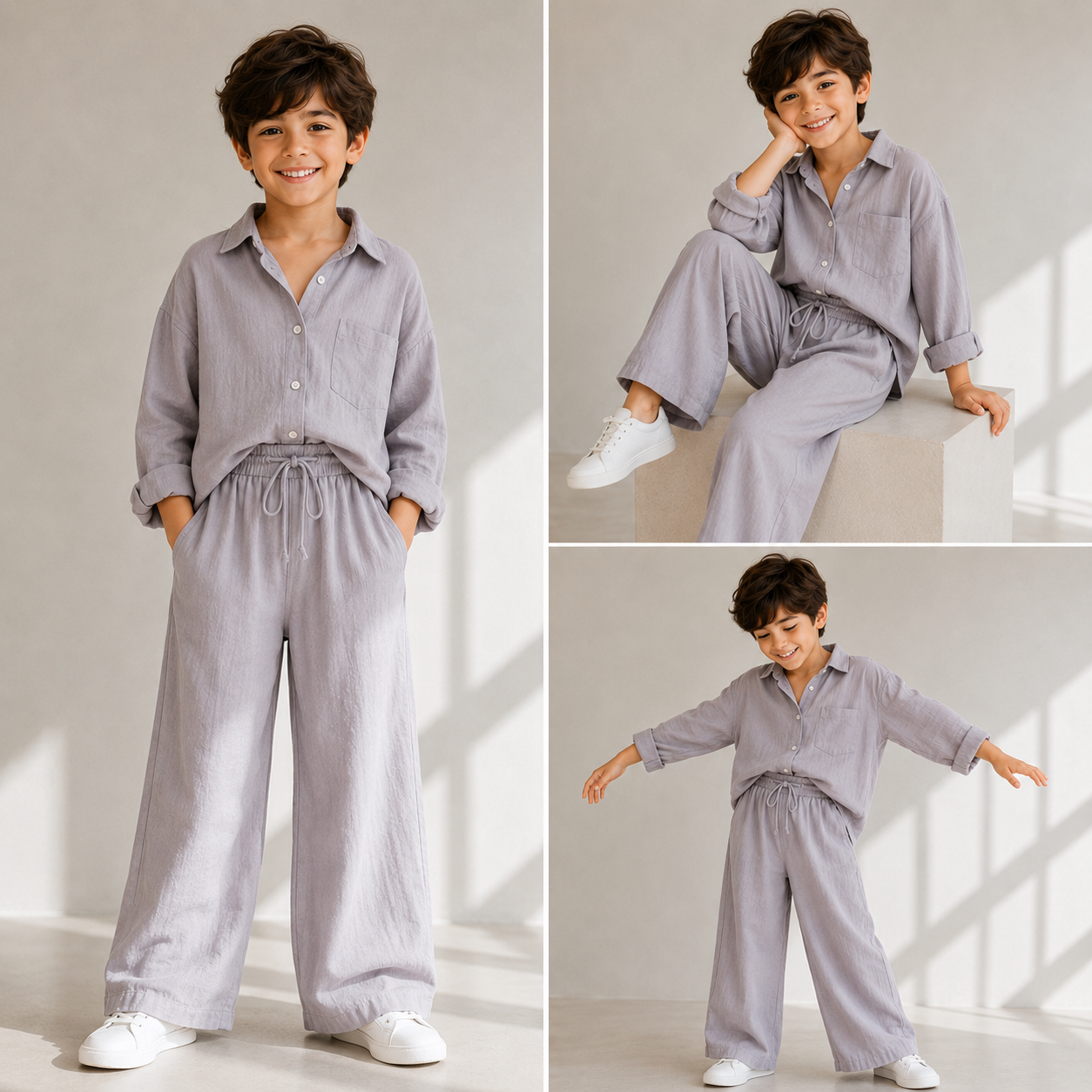 Little Luxe Kids Co-Ord Set – Soft Shirt & Wide-Leg Pants (Boys)