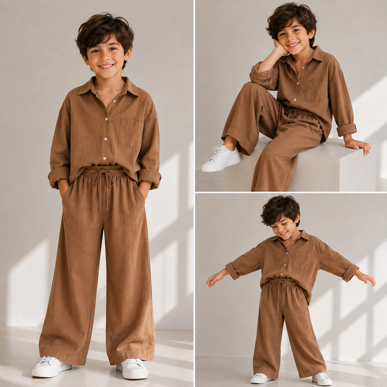 Little Luxe Kids Co-Ord Set – Soft Shirt & Wide-Leg Pants (Boys)