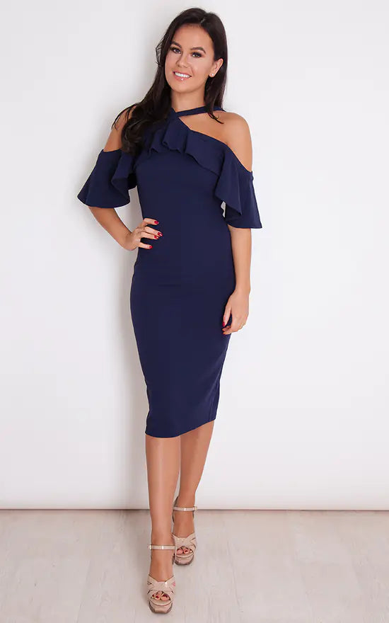 Hanna Halterneck Frill Cold Shoulder Midi Dress