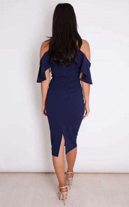 Hanna Halterneck Frill Cold Shoulder Midi Dress