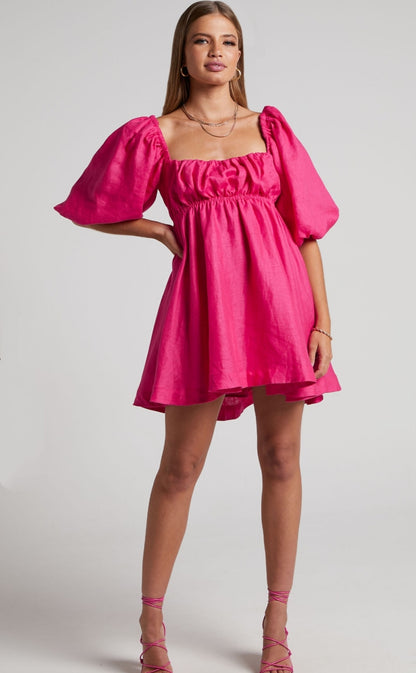 All That You Wish For Tie Back Puff Sleeve Dress