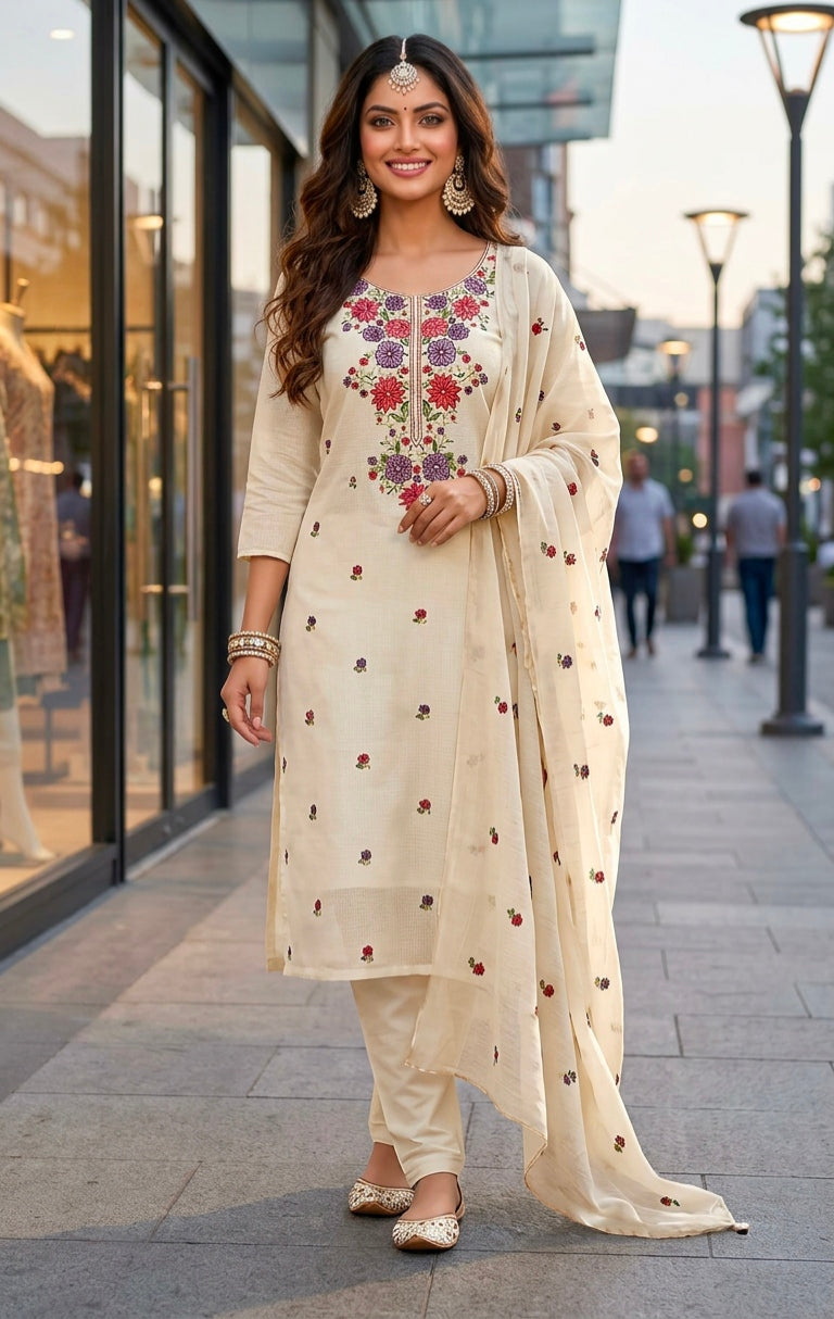 Beige Petal Elegance Suit Set