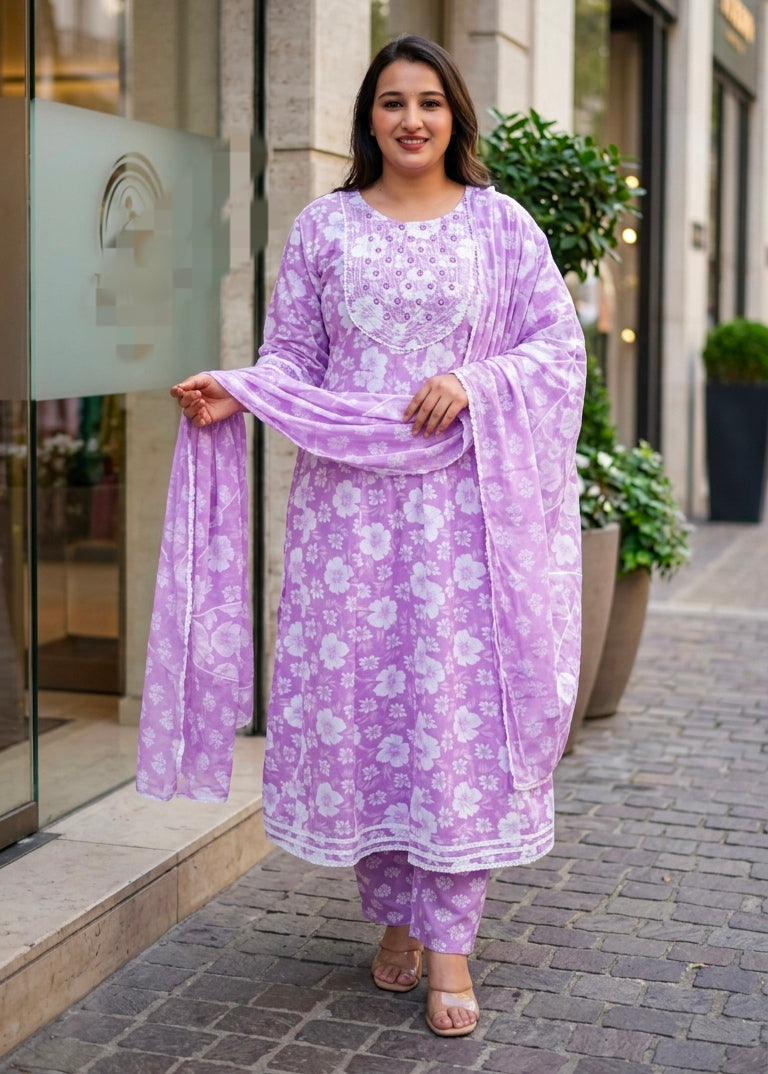 Lavender Bloom Cotton Suit Set