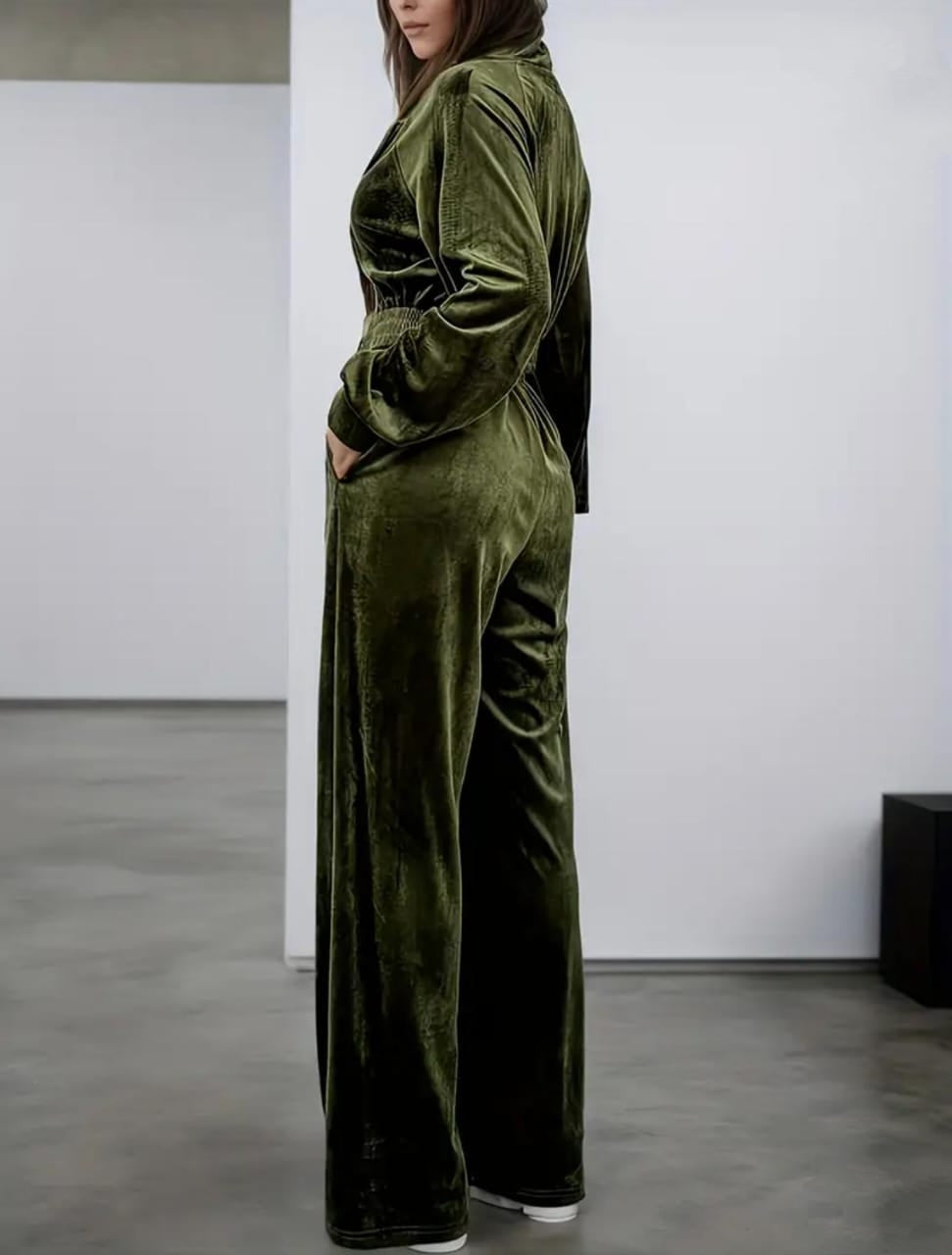 Velvet Luxe Co-ord Set with Cropped Hoodie & Flared Pants