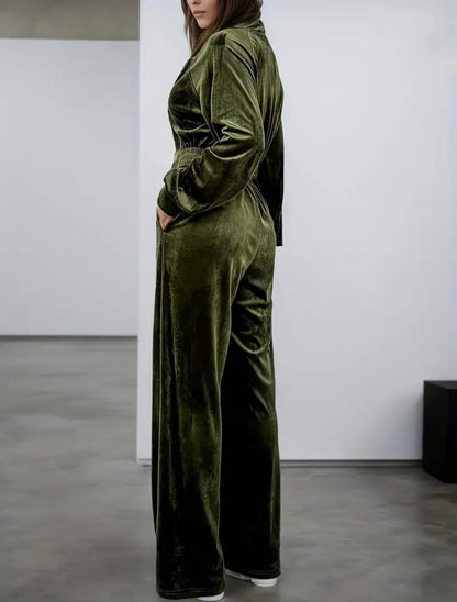 Velvet Luxe Co-ord Set with Cropped Hoodie & Flared Pants